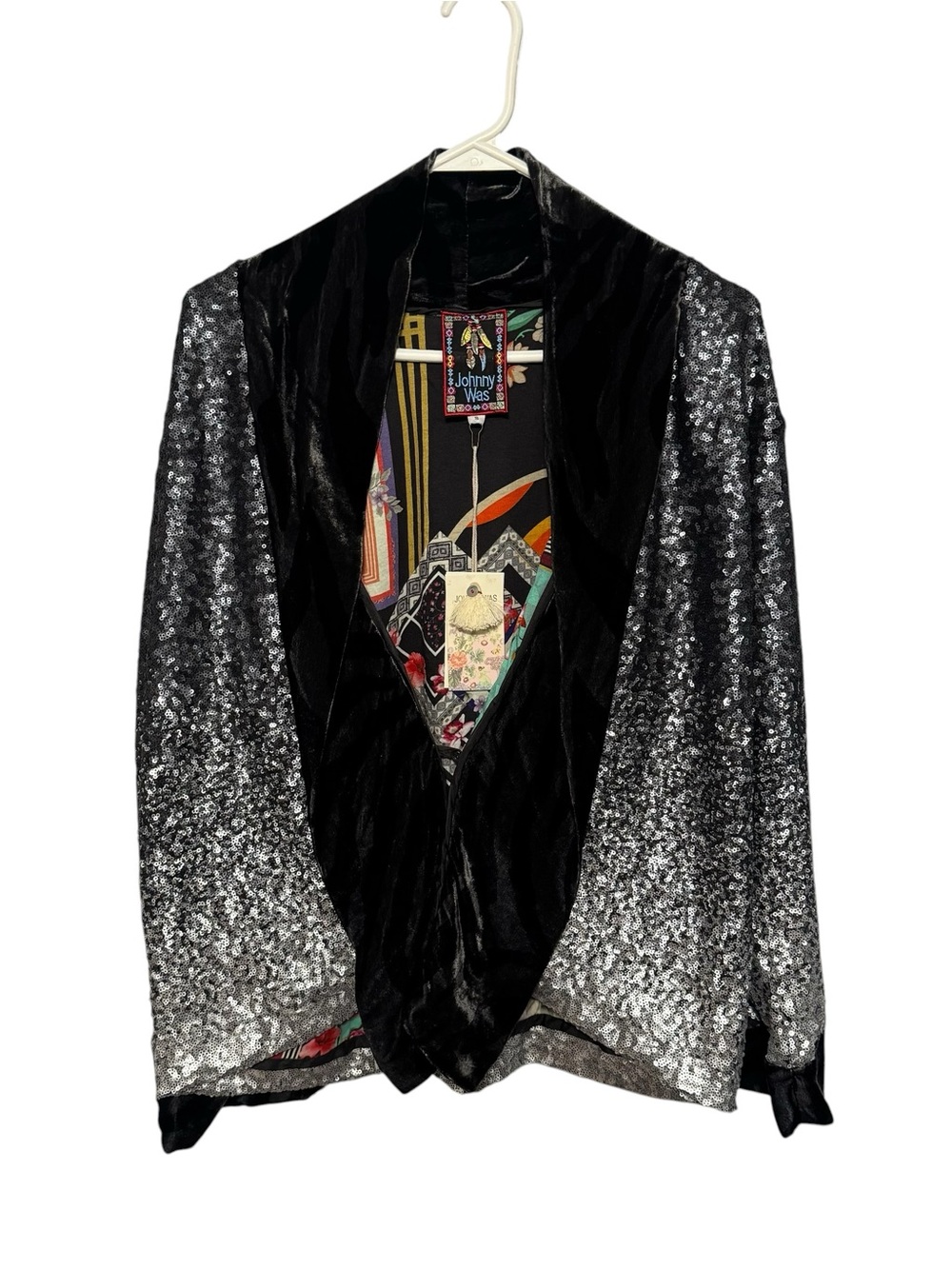 Johnny Was Black & Silver Sequin Open-Front Cardigan - Picture 3 of 9